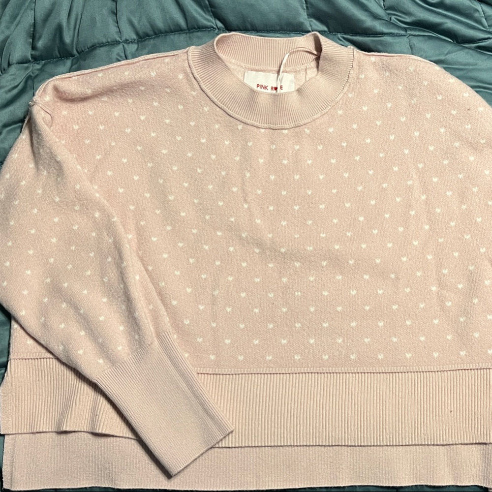 Pink Heart Cropped Sweater